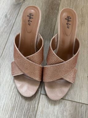 Style & Co. Rose Blush Crystal Crossover Slide Mules-8.5M